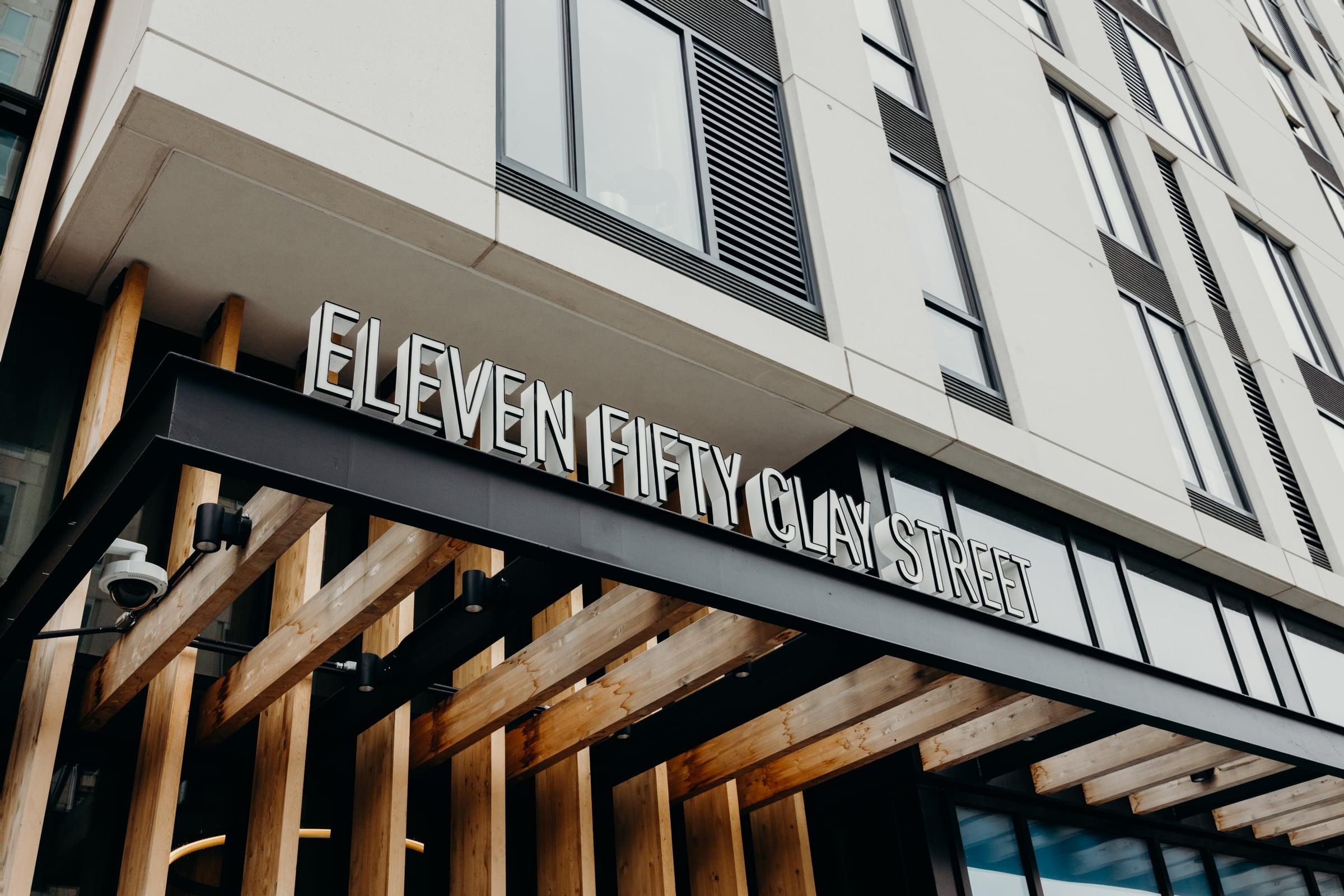 1100 Clay Street entrance signage reading Eleven Fifty Clay Street